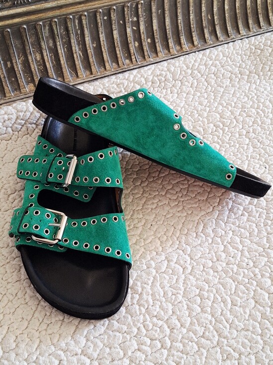 Isabel Marant Shoes - ISABEL MARANT Lennyo Buckle Up Slide Sandals Green Women's EU 37  US 7 Org $580